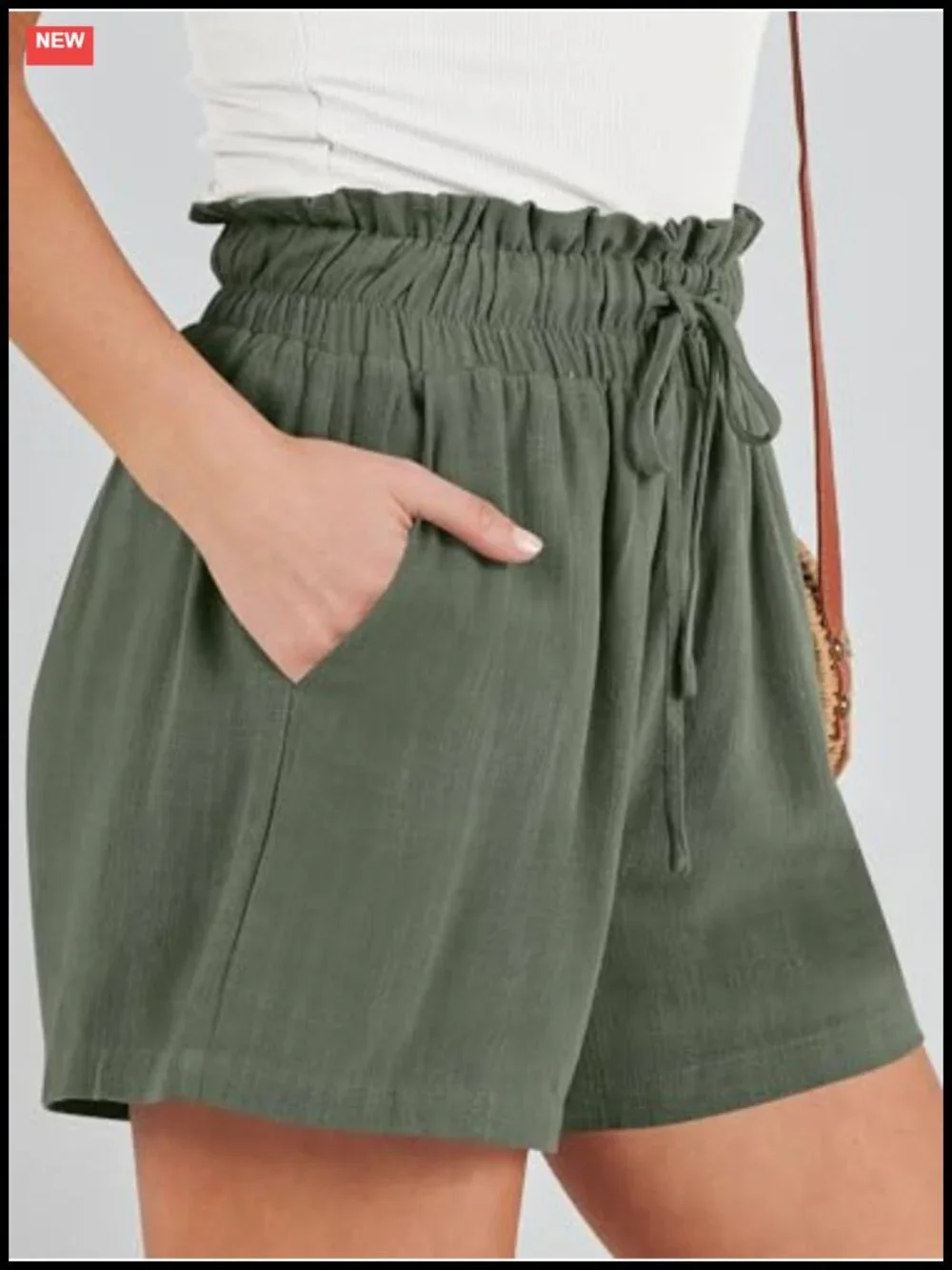 Women Wide Leg High Waist Linen Shorts with Pockets Drawstring Casual